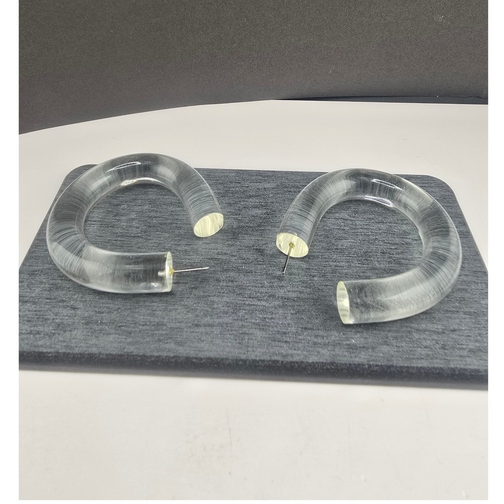 Estate Hoop Earrings Clear Acrylic Lucite Chunky Oversized C-Hoop 2"